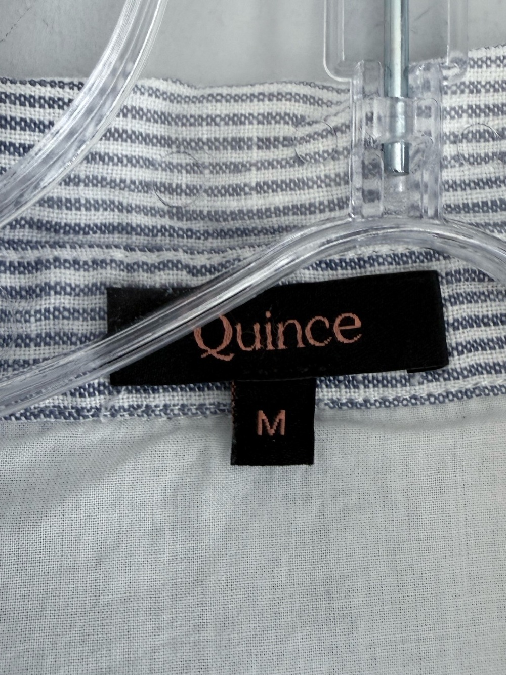 Quince 100% European Linen Popover Mini Dress Blue Pinstripe M Summer Pockets - Picture 8 of 15